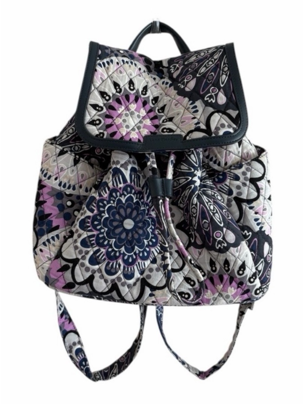 Vera Bradley Purple and Navy Medallion Drawstring Quilted Backpack